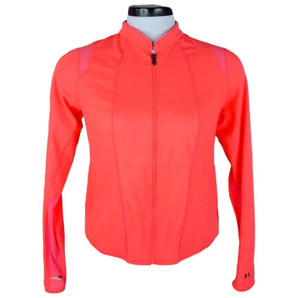 Under Armour StudioLux Rave Jacket sz XL * Neon Coral Yoga Running Layering Mesh